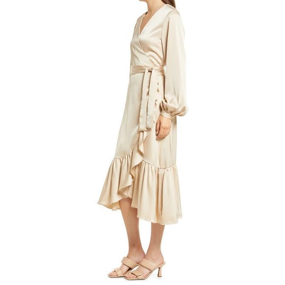 AMY LYNN Long Sleeve MIDI Wrap Dress in Oyster - Large NWT CHAMPAGNE - Picture 3 of 6